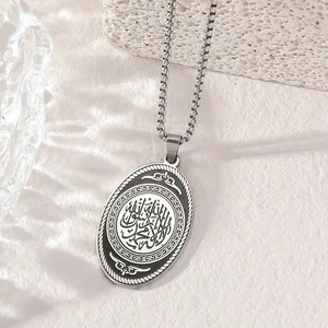 Collana con Ciondolo Vintage in Acciaio Inossidabile Placcato Oro con Simboli Arabi Ovali, Gioielli all'Ingrosso alla Moda per Uomo e Donna - Product Image 3