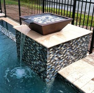 Fontaine d'eau extérieure au gaz à faible émission de fumée, foyer et bassin en acier Corten pour piscine - Product Image 2