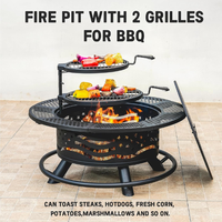 Brasero rond en acier pour l'extérieur avec 2 grilles de cuisson, couvercle pour jardin, feu de joie, patio, pique-nique, barbecue au bois