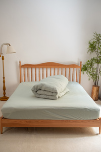 Parure de lit en coton tissé à rayures vertes 4 pièces, comprenant taie d'oreiller, housse de couette et drap-housse en coton lavé, aspect lin - Product Image 4