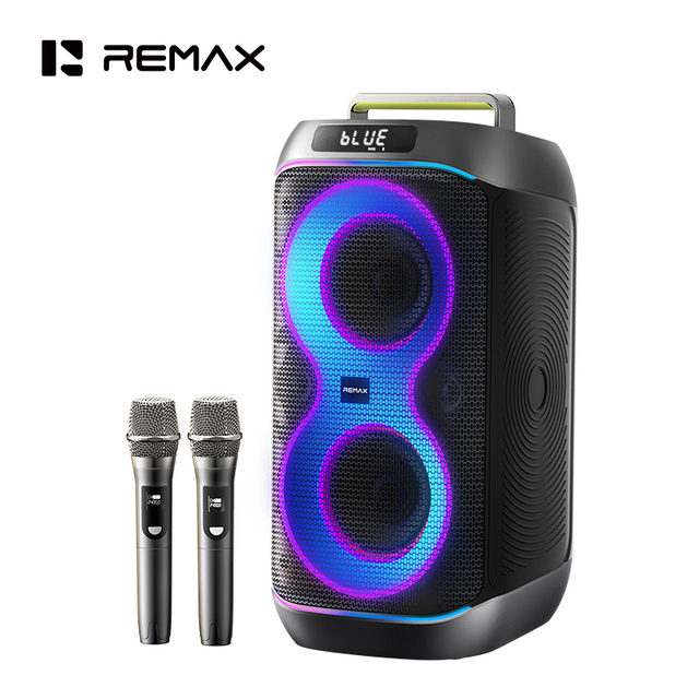 Remax 80W Peak Powerful Portable Bluetooth Party Speaker with Dual 6.5" Woofers, LED Lights, Wireless Mic, Support AUX/USB/TF