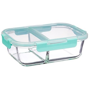 High 2-Compartment Silicone Lunch Box Clear <b>Glass</b> Bowl Microwave Safe Kitchen <b>Food</b> Fresh Keeping High Logo Technique Wholesale - Product Image 1