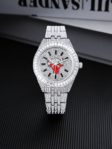 Reloj de Pulsera de Cuarzo Unisex con Esfera Redonda y Diseño de Toro, Estilo Hip Hop, Decoración de Diamantes, Moda Urbana - Product Image 3
