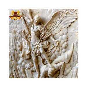 Custom High Quality Wall Hand Carved Stone Religious Relief Sculpture Marble St. Michael The Archangel Statue For Sale