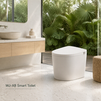 WC intelligent monobloc en céramique avec ouverture/fermeture automatique, bidet à capteur, chasse d'eau, siège chauffant et séchoir à air