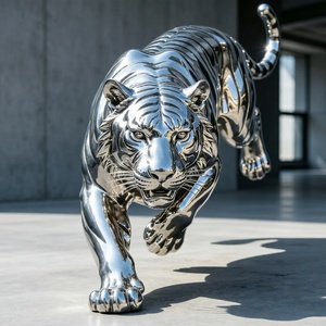 Sculptures d'animaux sur mesure, sculptures de lion géométriques en acier inoxydable, pour la décoration et l'exposition en extérieur dans les parcs - Product Image 2