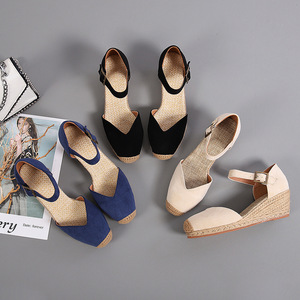 Zapatos de <span class=keywords><strong>pescador</strong></span>, <span class=keywords><strong>sandalias</strong></span> de una pieza de gamuza nuevas de verano con suela gruesa de tacón inclinado para mujer, <span class=keywords><strong>Sandalias</strong></span> de tacón inclinado para exteriores - Product Image 2