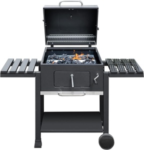 Vỉ nướng than nặng với khu vực nấu ăn lớn, bánh xe, nhiệt kế, khay tro & Hai Bàn phụ - Product Image 2