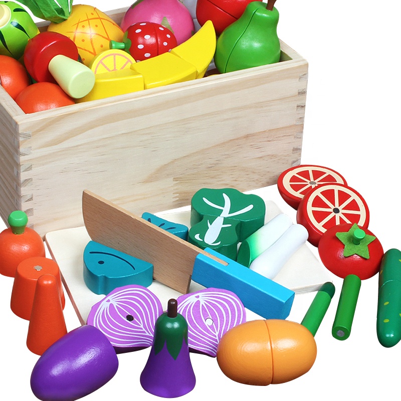 Деревянные игрушки для фруктов и овощей для детского сада, наборы еды магнитной резки, ролевые игрушки для кухни