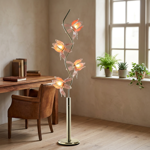 Lampe sur pied en forme de lotus doré en S, 4 têtes en verre, base en métal, douille E26, élégante décoration d'intérieur, lampe sur pied pour salle de bain - Product Image 6