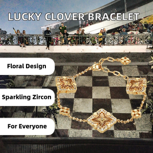 Bracelet tennis classique en acier inoxydable avec trèfle à quatre feuilles porte-bonheur, tendance unisexe, fleur en zircon, plaqué or, pour les fêtes - Product Image 2