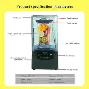Professional Commercial Quiet Shield Blender Speed Dial For Puree Ice Crush Shakes And Smoothies Silver Strong And Quiet