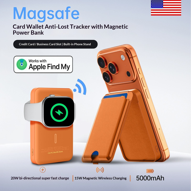 Apple Find My Credit Card Holder tracker 15w Magnetic Wireless Charging Power Bank Fast PD20W Anti-lost Locator by IOS Google