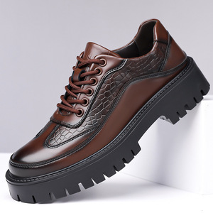 Chaussures derby en cuir marron pour homme, semelle épaisse, motif crocodile, talon bas, chaussures habillées décontractées pour le bureau, taille 47 48 - Product Image 1
