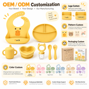 ชุดอาหารเด็กซิลิโคนรูป<span class=keywords><strong>เป็ด</strong></span>แบบ OEM พร้อมชามรูปหัวใจและช้อนส้อมสำหรับขายส่ง - Product Image 6