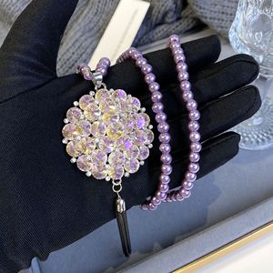 Purple Aura From The East Long Necklace For Women Crystal Flower Pendant Alloy Chain Everyday Wear Light Luxury Sweater - Product Image 1