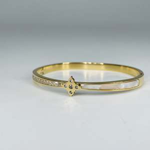 Crystal Cross <b>Bangle</b> <b>Bracelet</b> PVD Gold Plated 316L Stainless Steel Classic Everyday Wear Sustainable Resistant Jewelry for Women - Product Image 1
