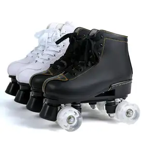 4 Wheels Roller Leather Rink Skates Black Professional Roller Skates For Adult