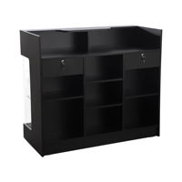 Comptoir de caisse avec écran en verre de 48 pouces, bureau de réception en mélamine avec porte verrouillable et étagère réglable pour utilisation en magasin de détail