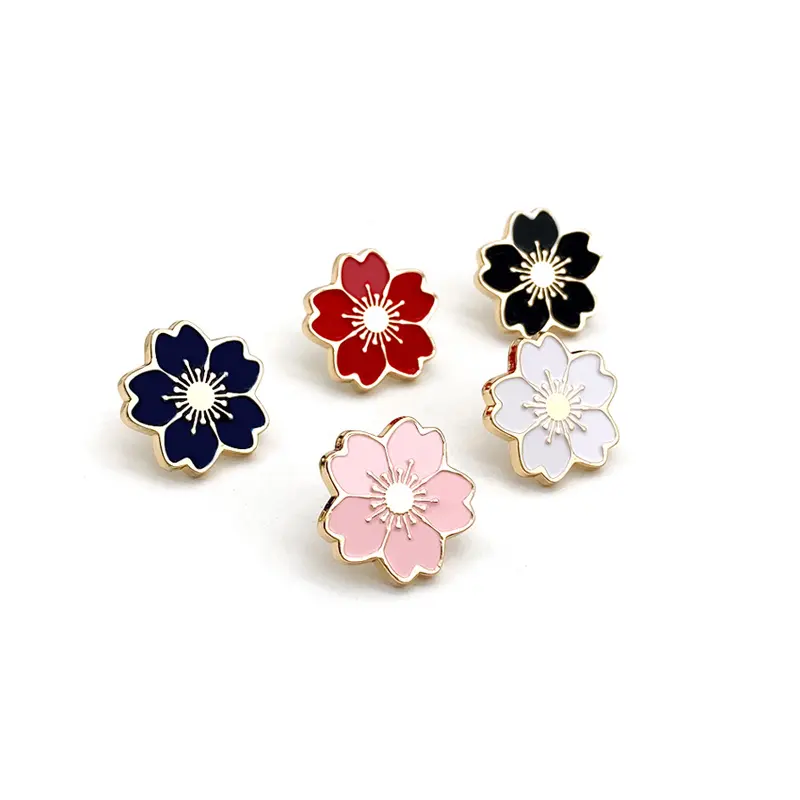 Wholesale In Stock Sakura Metal Badge Brooch Hard / Soft Enamel Red Flower Lapel Pin