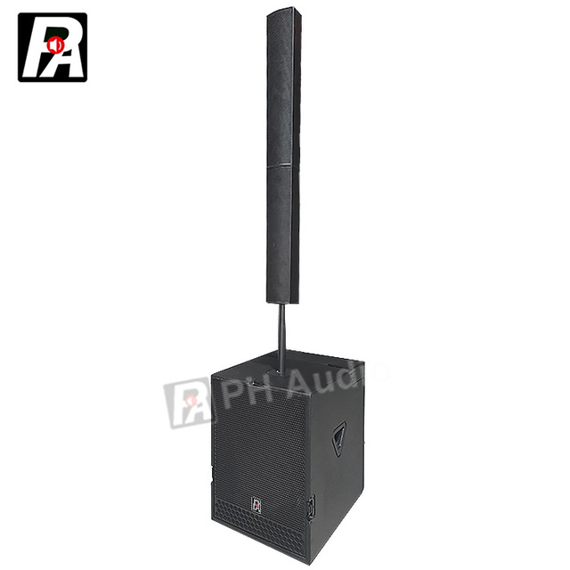 Portable Active Line Array Powered Column Speaker 15-Inch Subwoofer 1000W Output Floor Standing Mono Audio Durable Wood