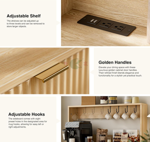 Armoire moderne avec rangements, tiroirs, étagères et prise intégrée, finition naturelle pour salle à manger et salon - Product Image 4
