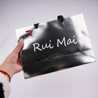 Sac en papier métallisé argenté holographique de luxe, écologique et personnalisé, avec poignées en ruban, pour cosmétiques et vêtements