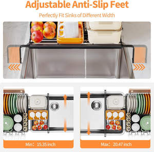 رف تجفيف أطباق من طبقتين قابل للتمديد من WIREKING، رف تجفيف أطباق مقاوم للصدأ مع لوح تصريف وحامل أدوات للمطبخ - Product Image 4