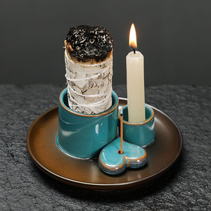 Brûleur d'encens en céramique de style nordique minimaliste, écologique, plateau pour sauge et bois sacré, diffuseur d'ambiance décoratif - Product Image 4