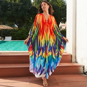 Vestido Largo Kaftan Maxi de Playa para Mujer, con Cuello en V, Transpirable, Antiestático, con Estampado Digital - Product Image 6