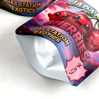 Staande zak voor kersenfruit, Kawaii-print, voedselveilig, met ritssluiting en afgeronde hoeken, voor verpakkingen van gedroogd fruit en snoep.