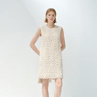 Robe blanche en dentelle creuse pour femmes Broderie Sexy Club Robe tricotée en crochet Robe de plage en tricot sans manches