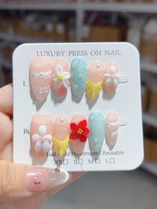 Uñas Francesas Acrílicas Hechas a Mano con Diseño de Leopardo Amarillo <span class=keywords><strong>y</strong></span> <span class=keywords><strong>Rojo</strong></span>, Flores 3D <span class=keywords><strong>y</strong></span> Estrellas Doradas, Cobertura Completa, Venta al Por Mayor, <span class=keywords><strong>Manicura</strong></span> Moderna - Product Image 4