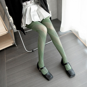 Collants en nylon à séchage rapide, couleur unie, kaki matcha, design vintage, toutes occasions, jacquard torsadé moyen, printemps automne - Product Image 3