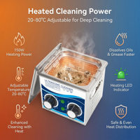 Nettoyeur à ultrasons 40 kHz pour bijoux et prothèses dentaires 1,3 L, en acier inoxydable, avec minuterie mécanique et fonction de chauffage, petite machine de nettoyage à ultrasons
