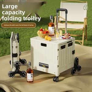 Chariot de courses pliable portable en plastique pour la maison, idéal pour les courses, la <span class=keywords><strong>livraison</strong></span>, le ramassage, la randonnée et le camping en extérieur - Product Image 2