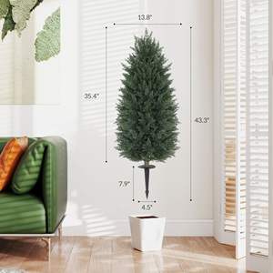 Árbol Topiario Artificial de Ciprés de 43.3 Pulgadas, Resistente a los Rayos UV, Plantas Artificiales para Interiores y Exteriores, Juego de 2 Macetas Metálicas - Product Image 4