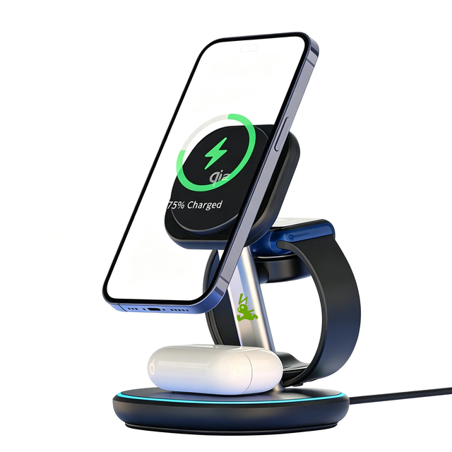 3in1 Magnetic Wireless Charger,3 Device Simultaneous Charging,360°Rotatable Touch Control Station for iPhone Samsung