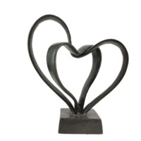 Sculptures modernes en fonte d'art, double cœur entrelacé, ornement artisanal abstrait en métal, articles de décoration créatifs de luxe pour la maison