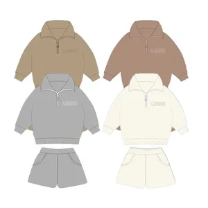 New fashion baby suit Solid color zipper boy set Long sleeve Top and Shorts Two Piece child jogger set baby clothes