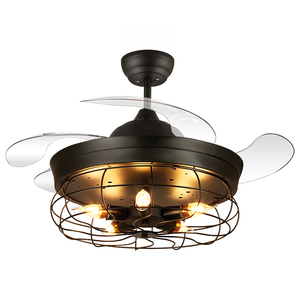 754c retro công nghiệp LED fan hâm mộ ánh sáng Sắt Lồng Mỹ phong cách quạt trần ánh sáng E27 * 6 có thể thu vào ánh sáng quạt và điều khiển từ xa - Product Image 6