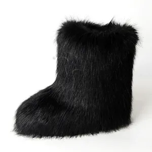 Botas hiver fausse fourrure bottes en gros fausse fourrure de raton laveur Mujer pour femmes 2024 dames adulte en peluche chaussures d'hiver pour hommes unisexe Midi