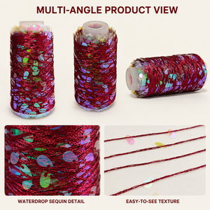 Filato con Paillettes a Goccia d'Acqua per Natale, per Lavori Artigianali, Uncinetto, Regali, Fornitore OEM all'Ingrosso Cina, Poliestere/Nylon Tuyi - Product Image 6