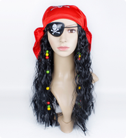 Ecowalson Perruque de carnaval pour femme avec tresses, chapeau, casquette, foulard de pirate, masque pour les yeux, accessoires de déguisement