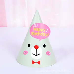 Sombrero con patrón de oso para niña pequeña, sombrero de dibujos animados de papel para fiesta de cumpleaños