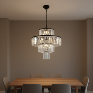 Lampadario a sospensione moderno a 4 livelli da 20 pollici con cristalli, finitura nera, per soggiorno, LED E26, cilindrico rotondo - Product Image 2