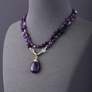 Collier pendentif en améthyste naturelle perlée et nouée, forme goutte d'eau, bijou de mode pour femme, cadeau - Product Image 1