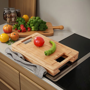 Ensemble de planches à découper en bambou de cuisine moderne avec conteneurs rectangulaires en acier inoxydable des deux côtés Logo laser Design moderne - Product Image 3