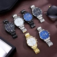 Montre à quartz pour homme à trois aiguilles, bracelet en acier inoxydable, avec calendrier, écologique, style business-casual, anti-contrefaçon transfrontalière, en stock