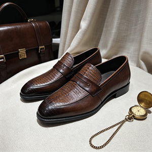 <span class=keywords><strong>Mocasines</strong></span> de Hombre Transpirables y Cómodos con Estampado de Cocodrilo Marrón, Zapatos de Vestir Formales de Cuero, Zapatos Casuales de Negocios Sin Cordones - Product Image 4